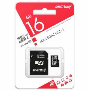   SmartBuy microSDHC Class10 UHS-I U1 16GB + SD adapter (SB16GBSDCL10-01)