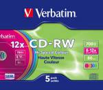 Оптические диски Verbatim CD-RW Colour 700mb 12x 5 Pack Slim Case 43167