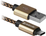 Кабель Defender USB09-03T Pro USB2.0 - Type-C золотой