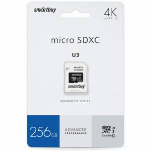 Карта памяти SmartBuy Advanced microSDXC UHS-I U3 V30 A1 256GB + SD adapter (SB256GBSDU1A-AD)