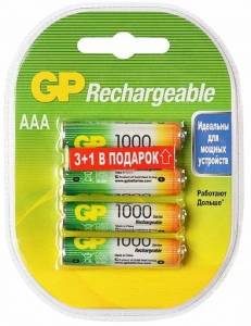 Аккумуляторы GP AAA 1000 mAh 4BL (GP100AAAHC3/1-2DECRC4)